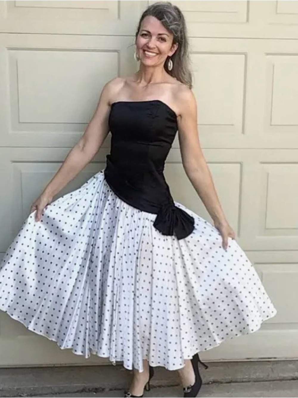 Zum Zum by Niki Livas Black Strapless Bodice with White Polka Dot Skirt